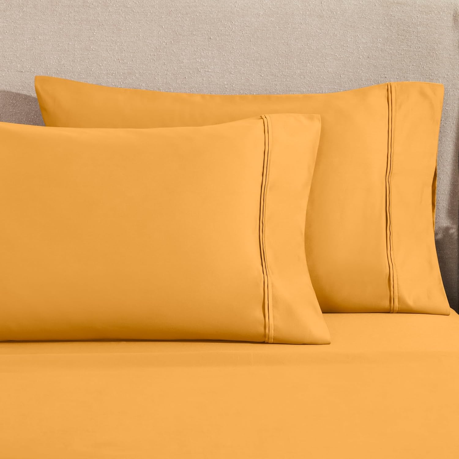 Superior 1200 Thread Count Egyptian Cotton Sheet Set, Bedroom Sheets, Modern Home Essentials, Luxury Bedding, 1 Elastic Deep Pocket Fitted Bed Sheet, 1 Flat Sheet, 2 Pillowcases, Queen, Dijon