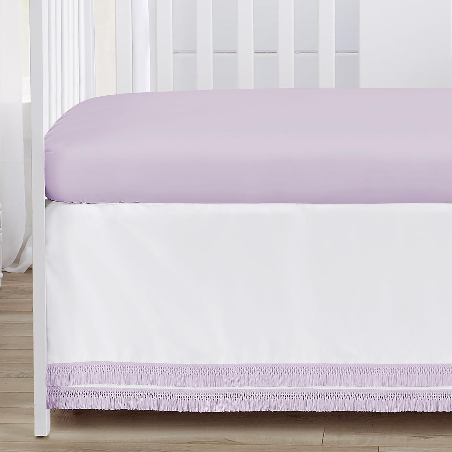 Sweet Jojo Designs 4-Piece Baby Crib Bedding Set (Purple Lavendar Boho Floral) for Girls, Infants/Nursery incl. Blanket, Fitted Sheet, Skirt, Diaper Stacker (Vintage, Elegant, Shabby Chic, Wildflower)