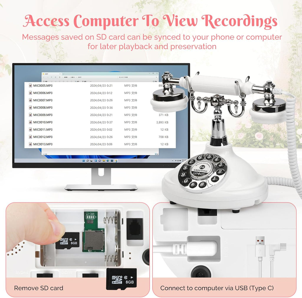 Audio Guest Book Phone,Vintage Wedding Guest Book Phone with Custom Voice Messages & Voicemail Recording for Weddings, Parties & Special Occasions