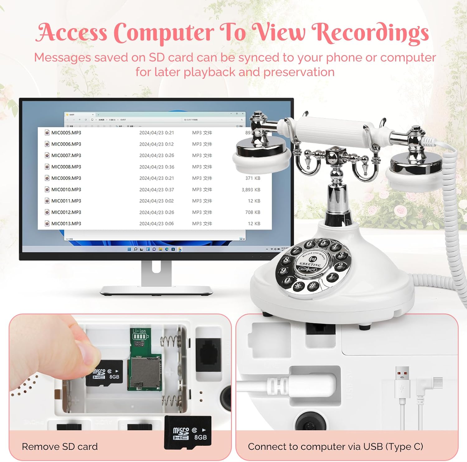 Audio Guest Book Phone,Vintage Wedding Guest Book Phone with Custom Voice Messages & Voicemail Recording for Weddings, Parties & Special Occasions