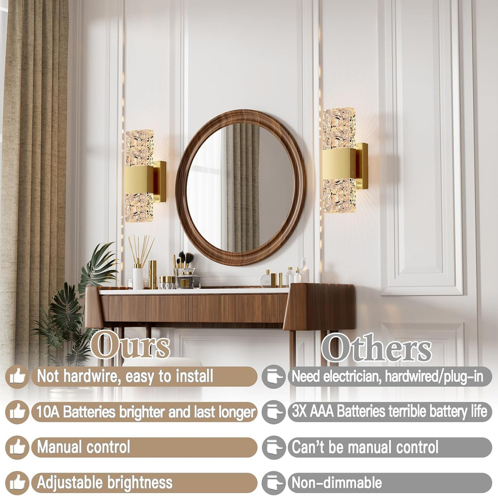 camuucci Battery Operated Wall Sconce Rechargeable Battery Powered 12000mAh Wall Light Indoor Not Hardwired Wall Lamp Fixtures for Bedroom Living Room 2Pack