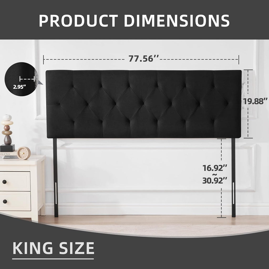 Howjoe Linen Upholstered Headboard King Size, Modern Diamond Tufting Solid Wood California King Headboard Only, Adjustable Height from 37' to 51' Head Board, Bed Frame or Wall Mount Headboards, Black