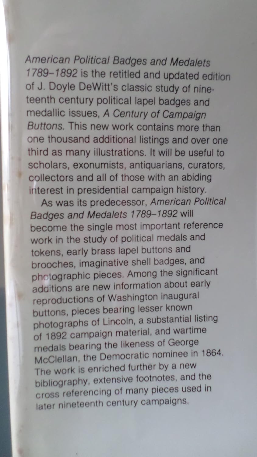 American Political Badges and Medalets, 1789-1892