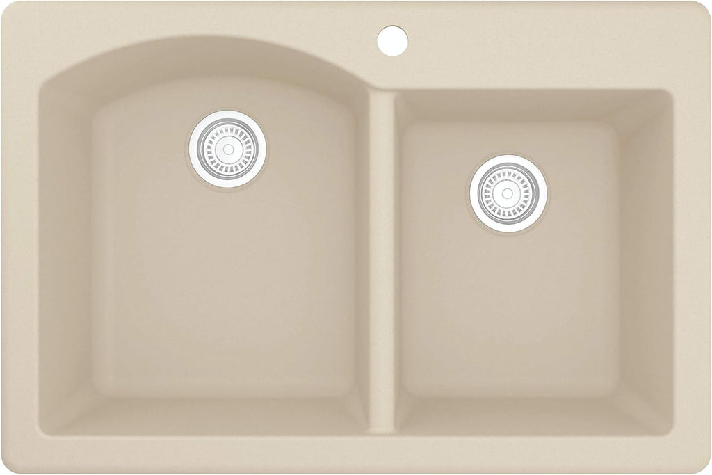 Karran 33' Drop-In/Top Mount Quartz Composite 1-Hole 60/40 Double Bowl Kitchen Sink in Bisque