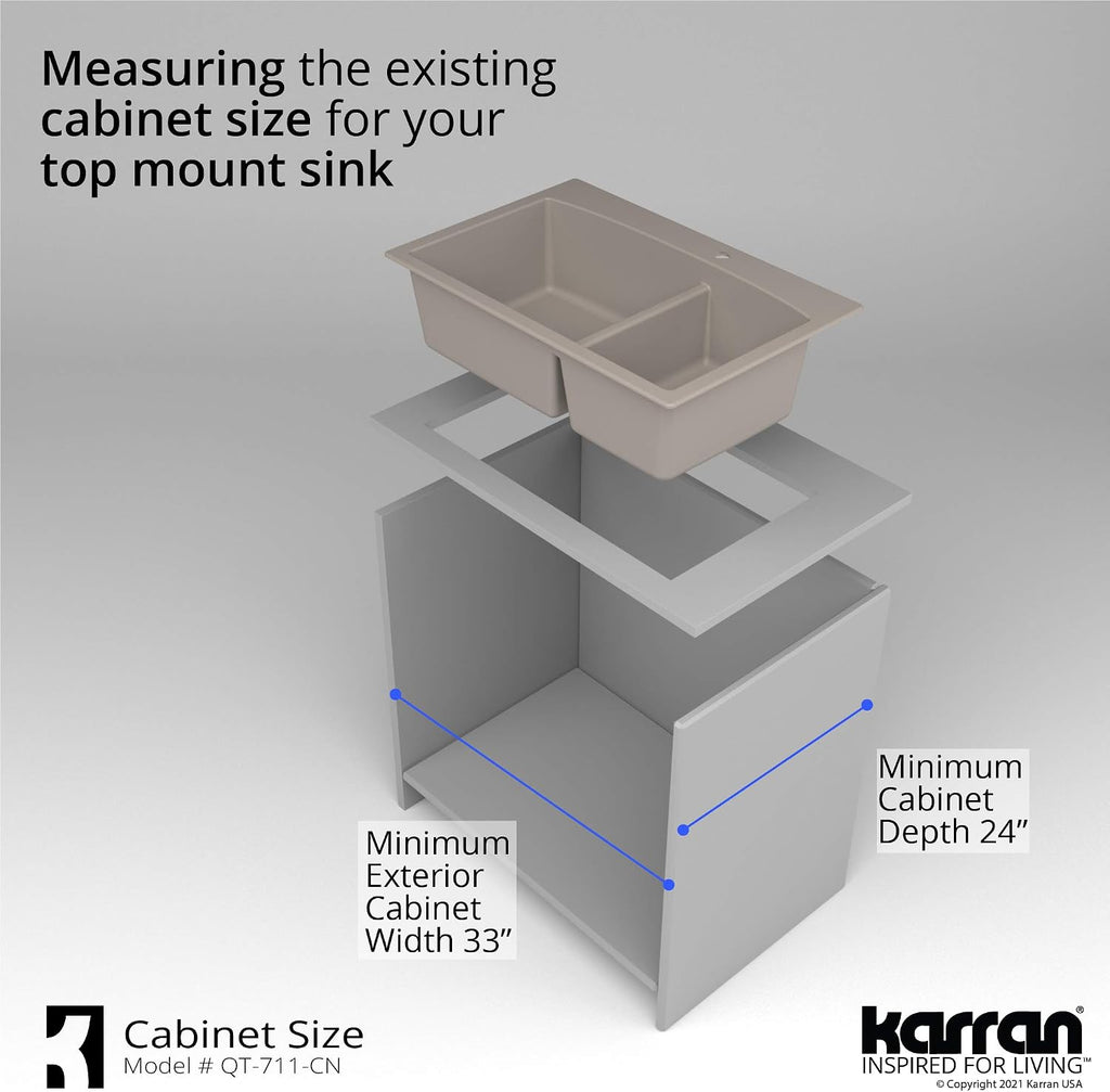 Karran QT-711 Drop-In Quartz Composite 33 in. 1-Hole 60/40 Double Bowl Kitchen Sink in Concrete