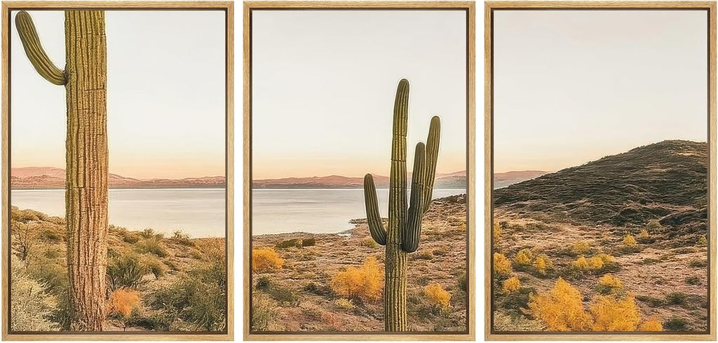 SIGNWIN Framed Canvas Print Wall Art Set Desert Cactus Landscape Southwestern Sunset Illustrations Modern Colorful Ultra for Living Room, Bedroom, Office - 24'x36'x3 Natural