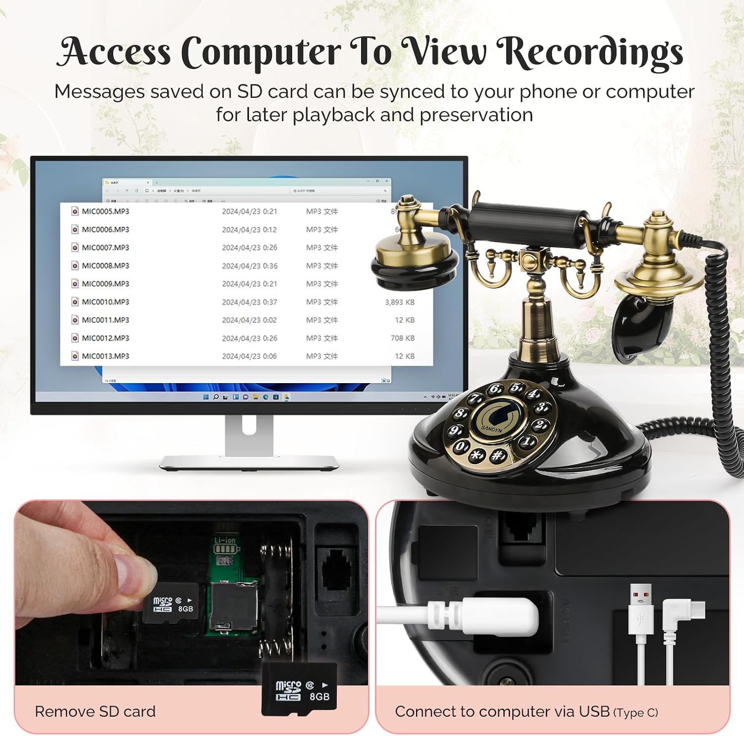 Audio Guest Book Wedding Phone, Audio Guestbook Phone Retro Style Wedding Phone Recorder for Birthdays Party Graduation Baby Shower Retirement Special Occasions