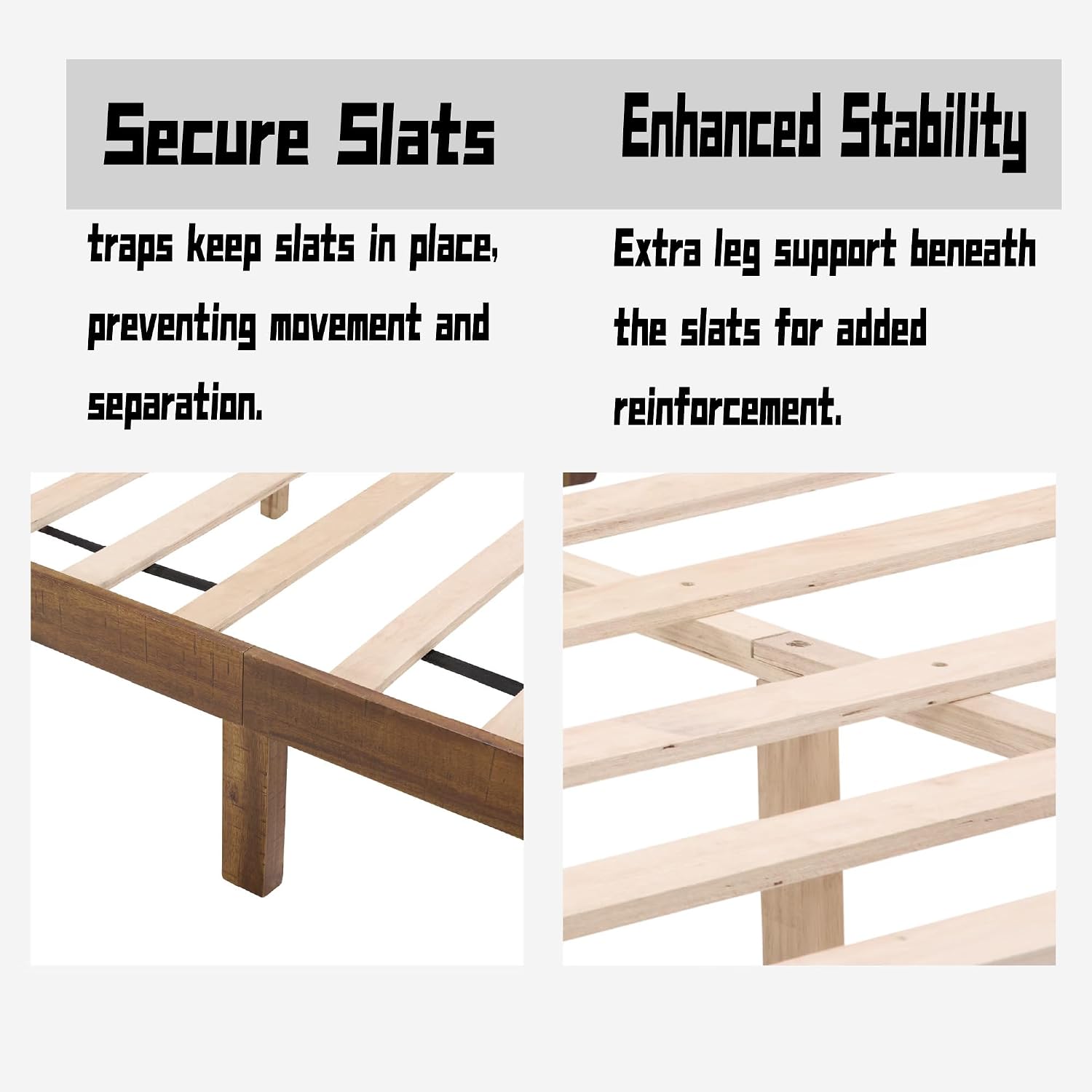 Full Size Solid Wood Platform Bed Frame - Premium Rubber Wood Reinforced Thickened Support, Load-Bearing, Modern Headboard Design, Tool-Free Assembly Bedroom Furniture Set,Brown (King)