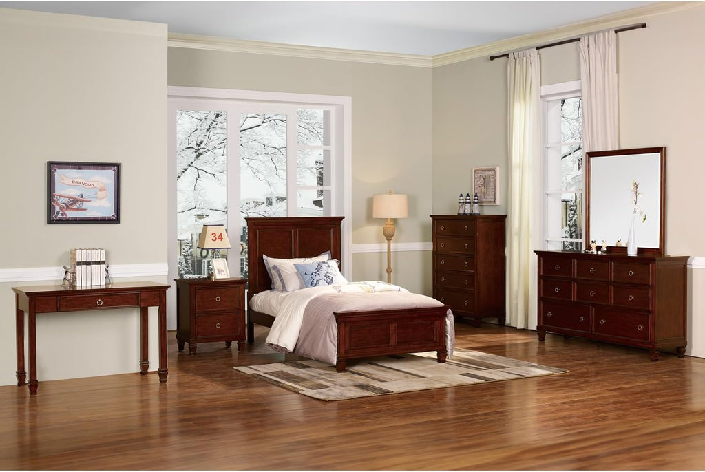 HomeStock Wood Panel Bed with Headboard - Modern Bedroom Furniture Full/Cherry Brown