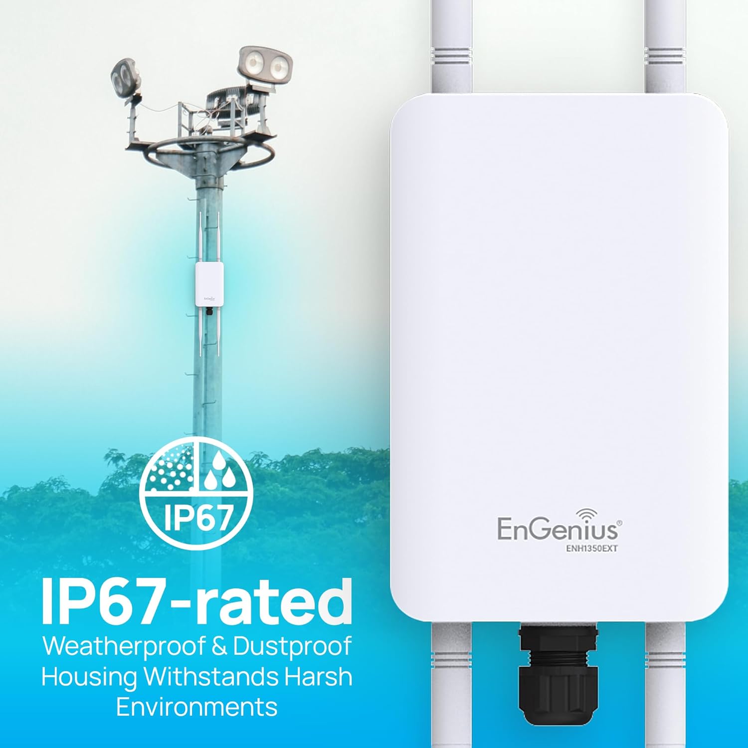 EnGenius ENH1350EXT Wi-Fi 5 AC1300 Outdoor Access Point - IP67 Weatherproof, Dual-Band Long Range Extender, MU-MIMO, PoE Injector & Mounting Kit Included