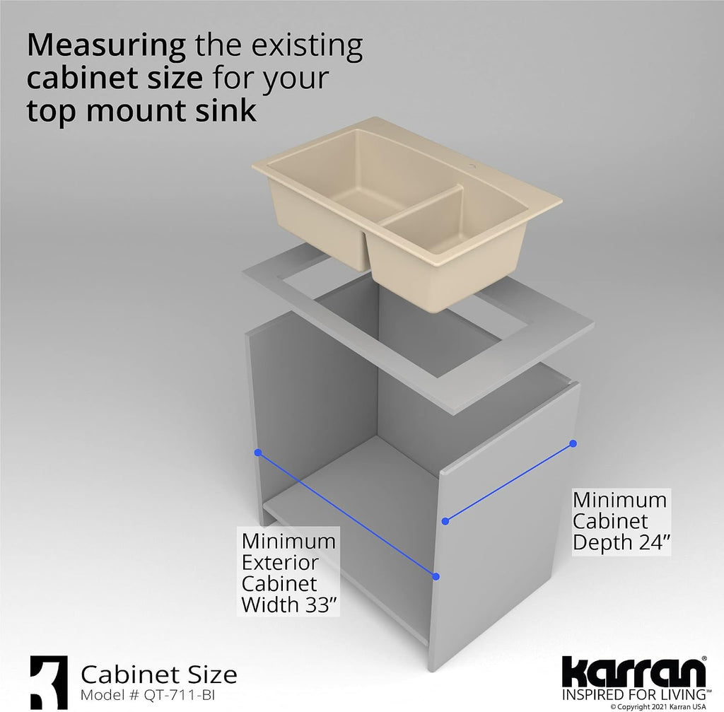 Karran QT-711 Drop-In Quartz Composite 33 in. 1-Hole 60/40 Double Bowl Kitchen Sink in Bisque
