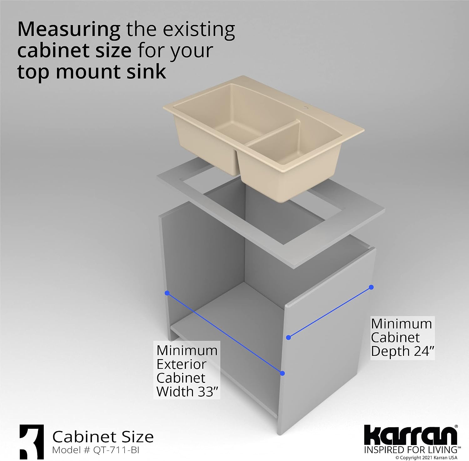 Karran QT-711 Drop-In Quartz Composite 33 in. 1-Hole 60/40 Double Bowl Kitchen Sink in Bisque
