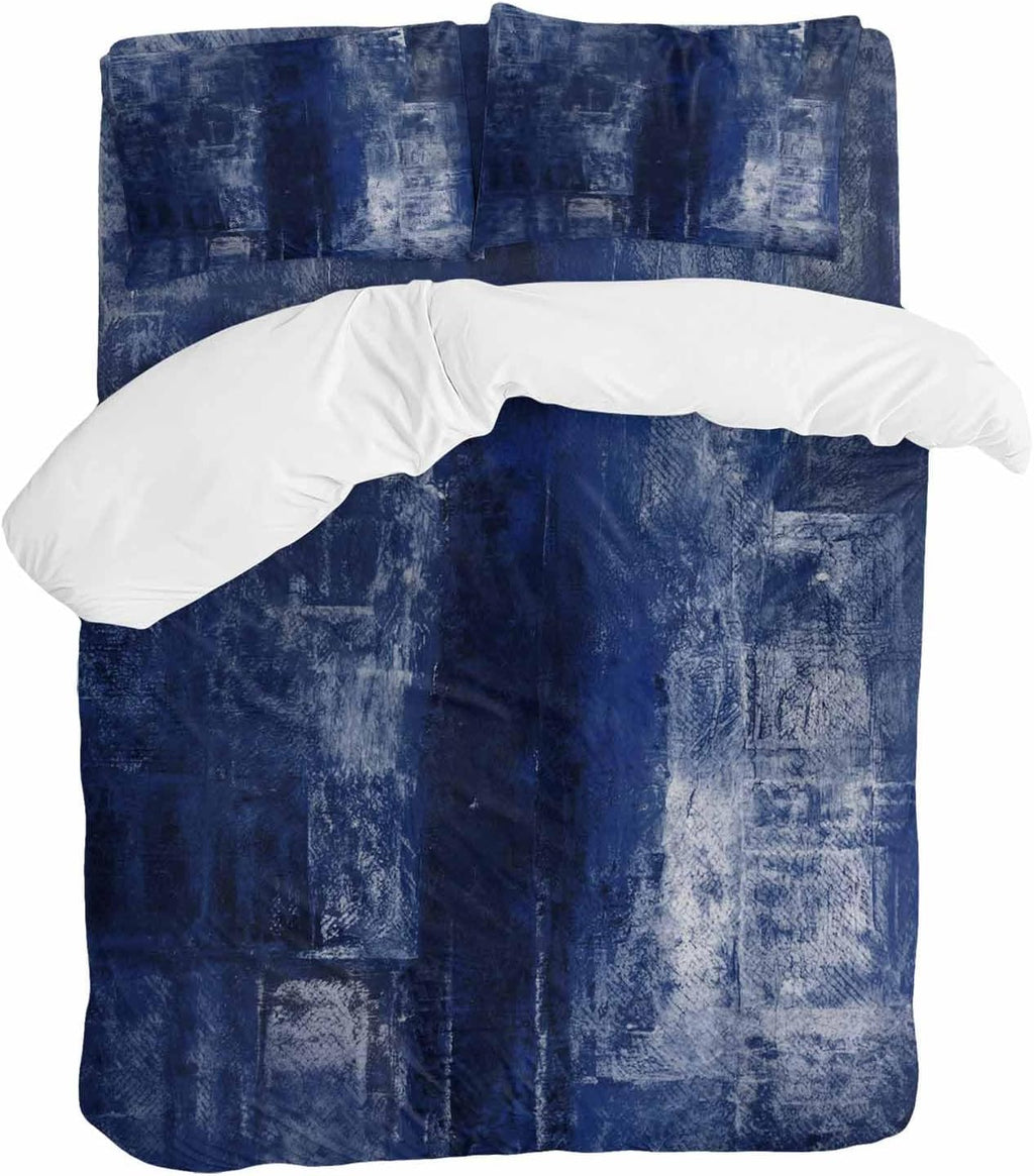 Prime Leader Navy Blue Duvet Cover Set Queen Size 4 Pieces Abstract Art Graffiti Paint Style Bedding Set with Zipper Closure, 1 Comforter Cover 92x106 Inches 1 Flat Sheet & 2 Pillow Cases