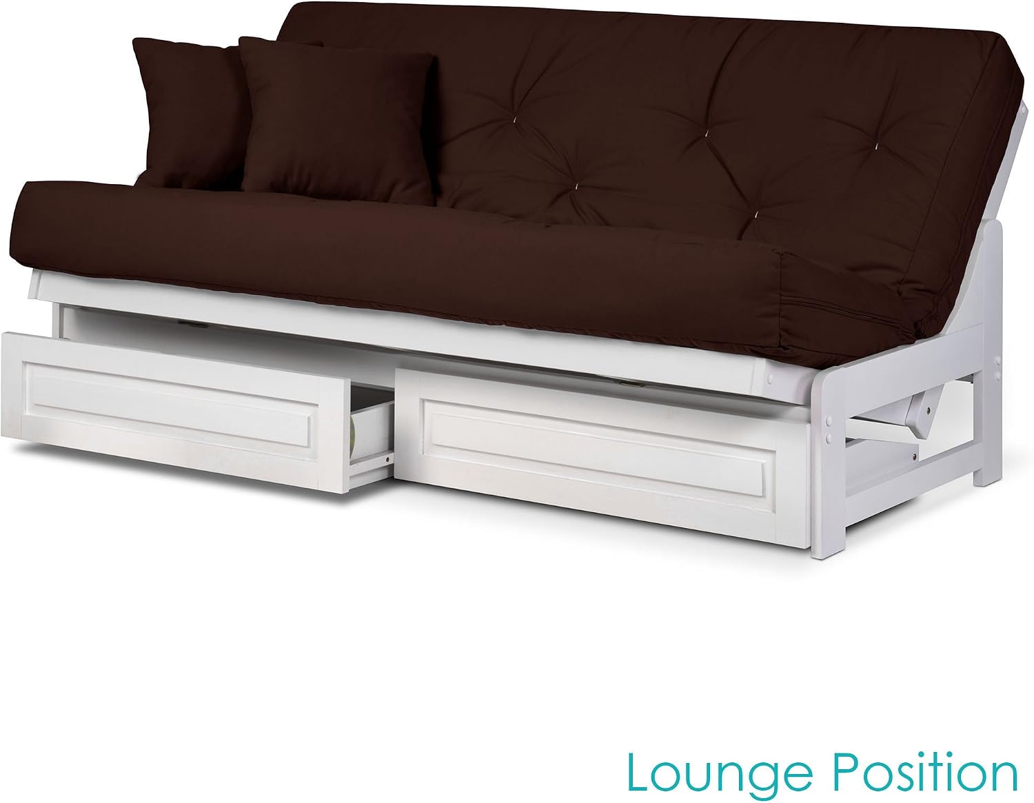 Nirvana Futons Arden Armless Futon Set with Storage Drawers - Includes White Full Size Frame and Microfiber Fudge Mattress