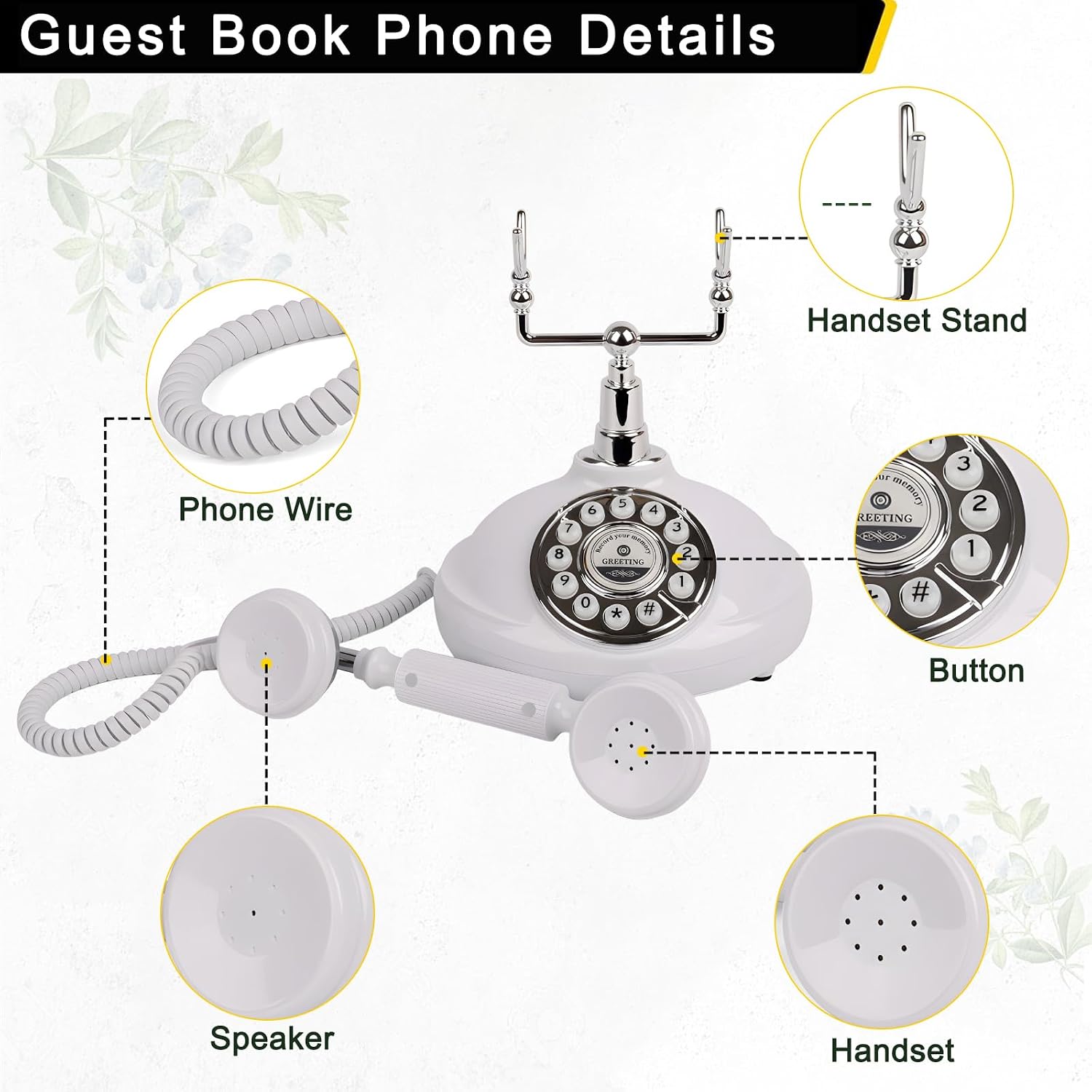 Audio Guest Book Wedding Phone, Record Customized Audio Message with Guest Book Retro Phone Audio GuestBook for Wedding Birthday Party Confession (Battery is Included)