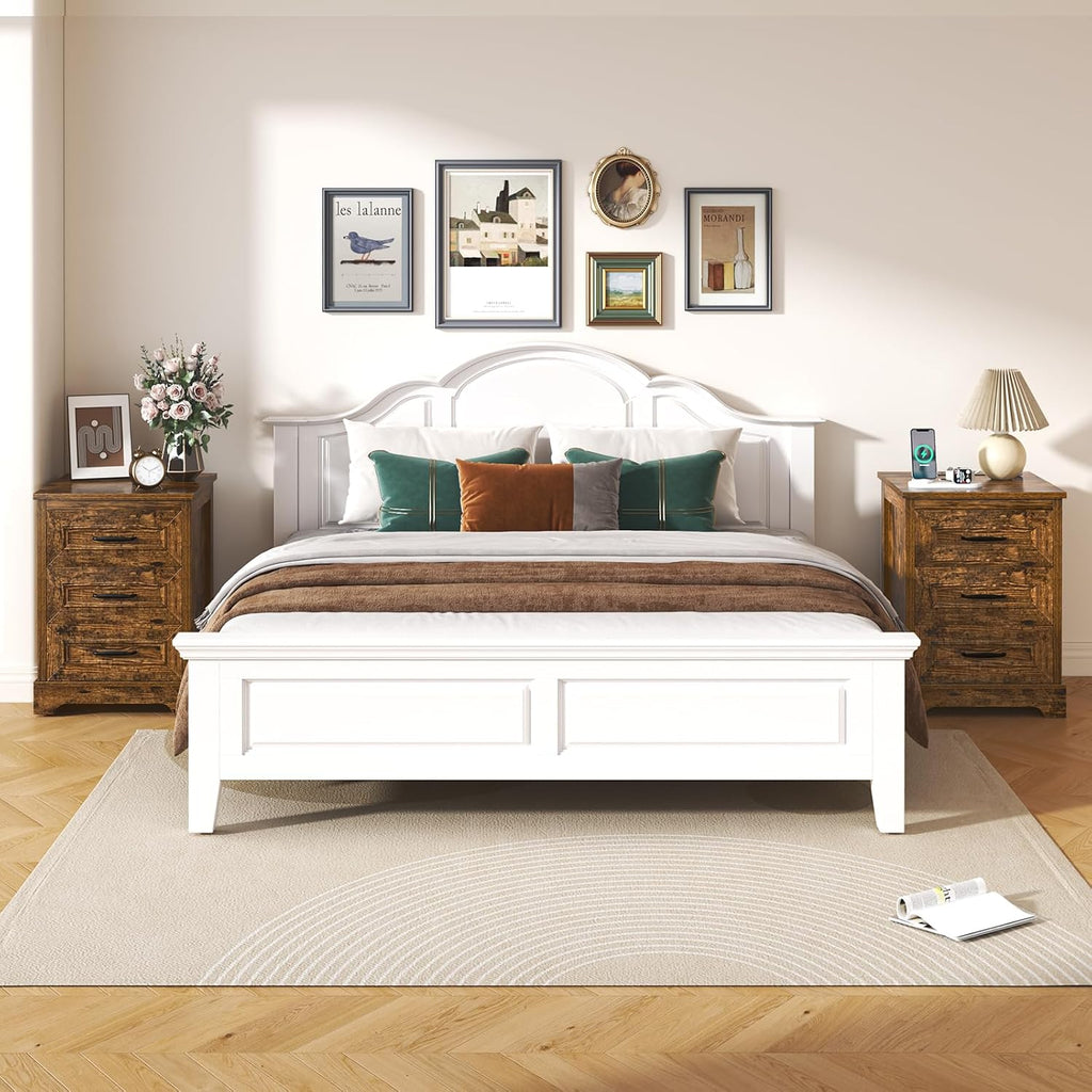 Farmhouse Nightstand with Charging Station- Wood Night Stand Set 2, 3 Drawer Nightstands Set of 2, Bedside Table with Storage, Rustic Night Stands for Bedroom, Closet, 18' Wide, 24' Tall