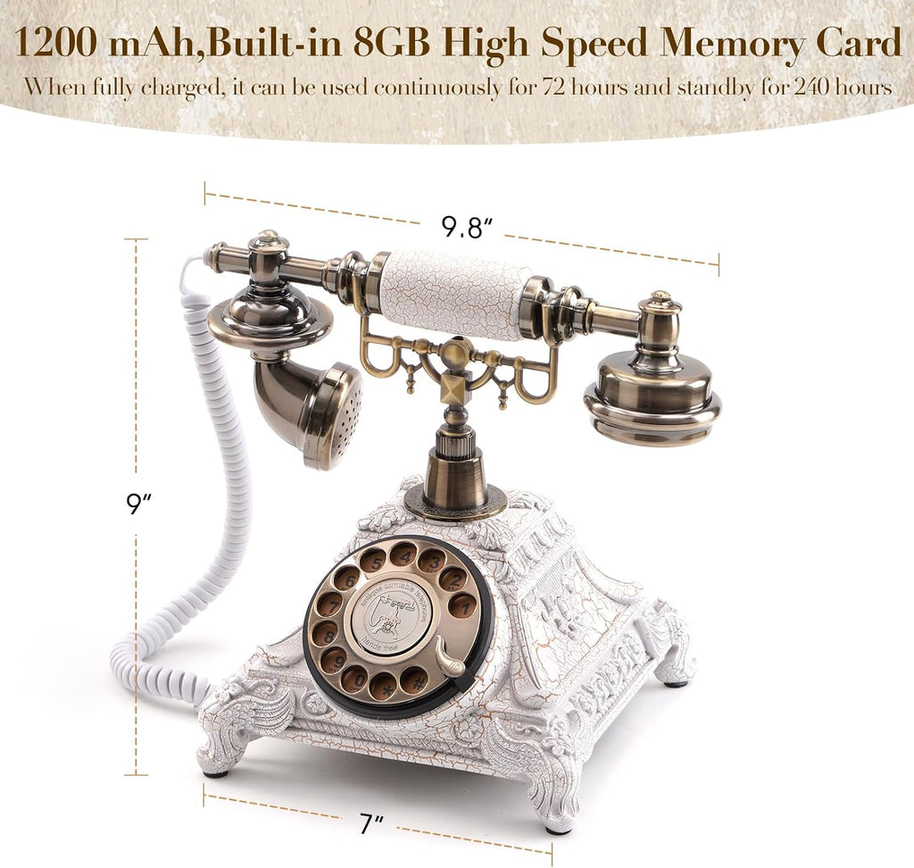 Audio Guest Book Wedding Phone - Unique Voicemail Recorder for Weddings, Parties, Graduations - European Vintage Style, Crystal-Clear Sound, White Rotary Design, Voice Message Guestbook