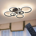 Shine LUEST 6 Rings Black Modern LED Ceiling Light Fixture, Flush Mount Ceiling Light with Remote Dimmable Brightness, Adjustable 3000-6000K Color Temperature, Timer for Living Room, Bedroom