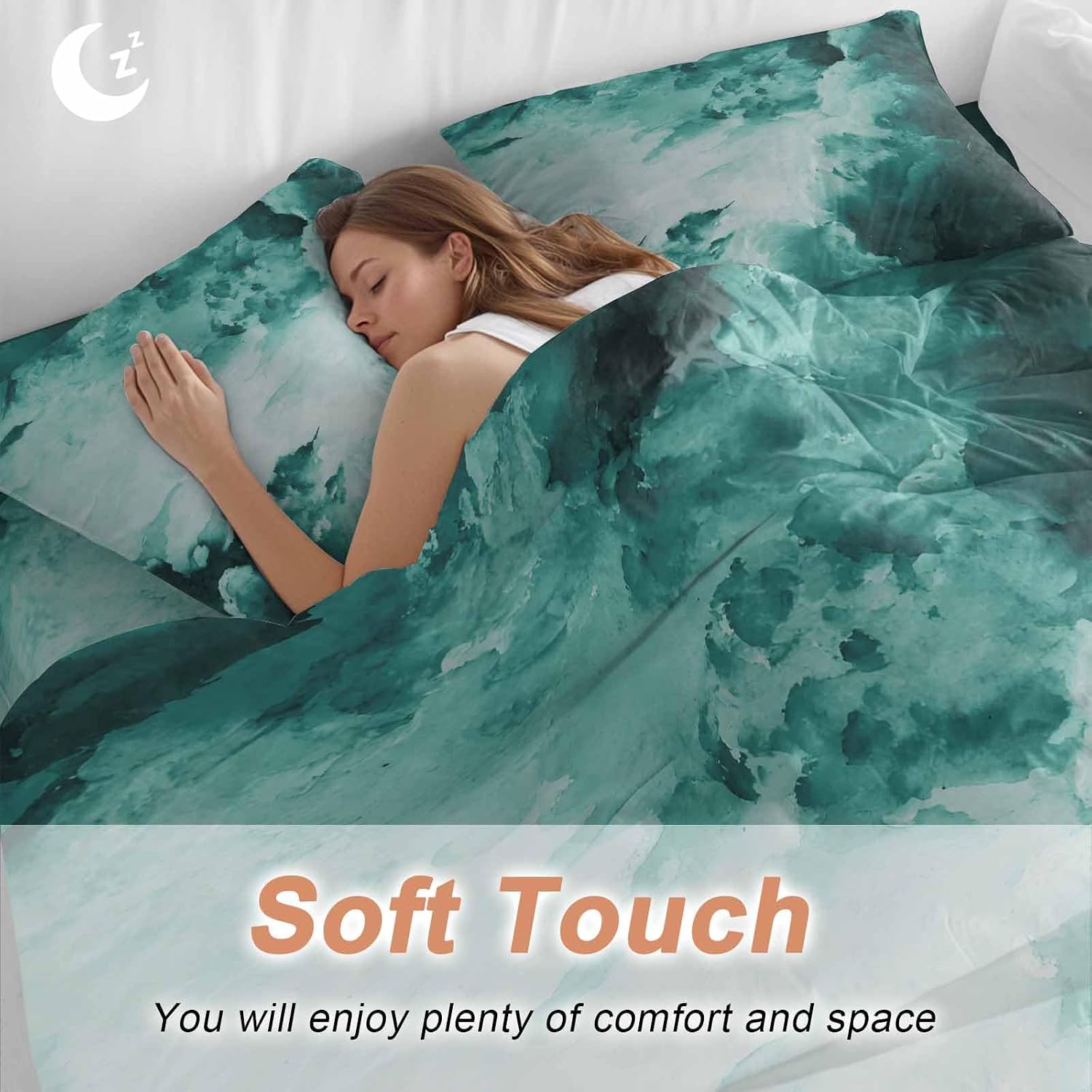 Prime Leader Clouds Duvet Cover Set Queen Size 4 Pieces Abstract Gradient Green Clouds Sky Bedding Set with Zipper Closure, 1 Comforter Cover 92x106 Inches 1 Flat Sheet & 2 Pillow Cases