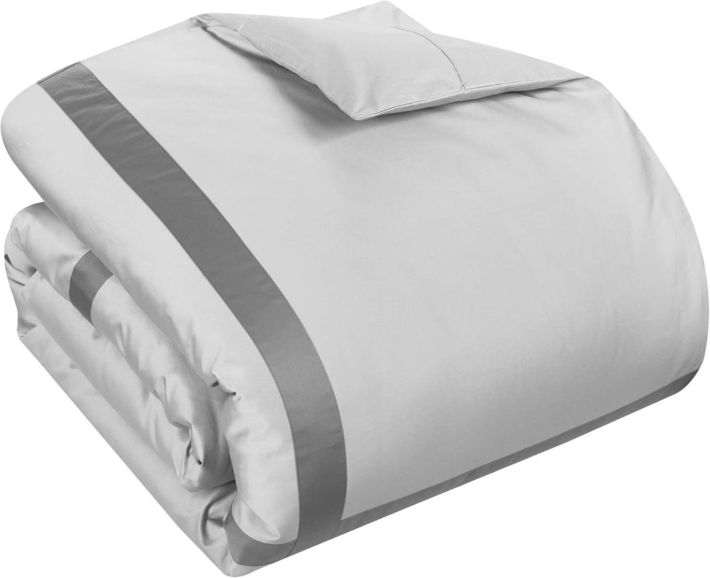 Casabolaj Equilibrio Duvet Covers Set King Size 3 Pieces Do Not Include Filling Casual Modern Minimalist Siver and Grey Color 100% Egyptian Cotton Sateen Luxury 400 TC Cross Patchwork Manufacturing