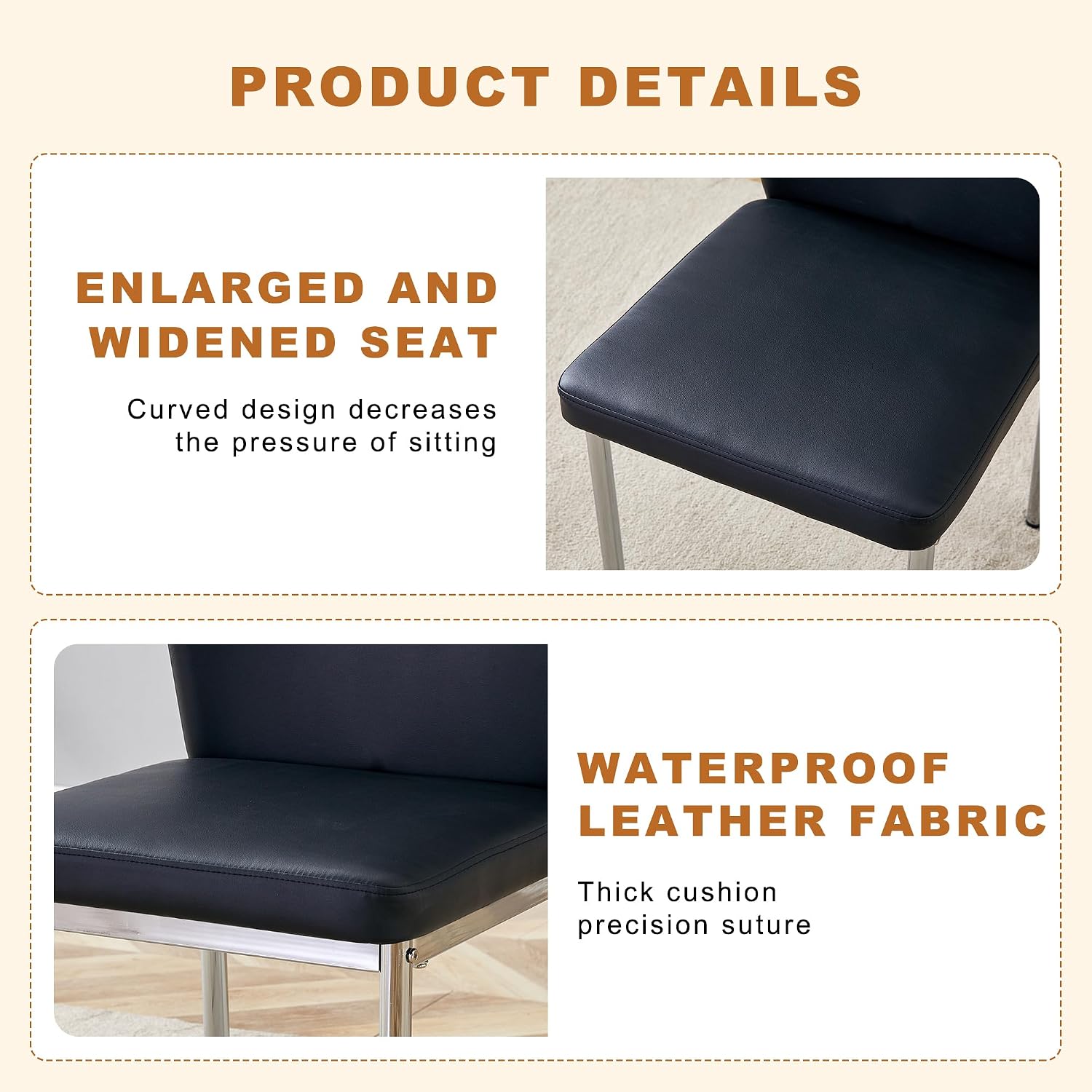 Dining Room Chairs Set of 6,Comfortable,Fashionable Soft Padded Kitchen Chairs High Backrests Metal Legs. Suitable for Living Room and Bedroom (Black+Silver Leg Set of 6)