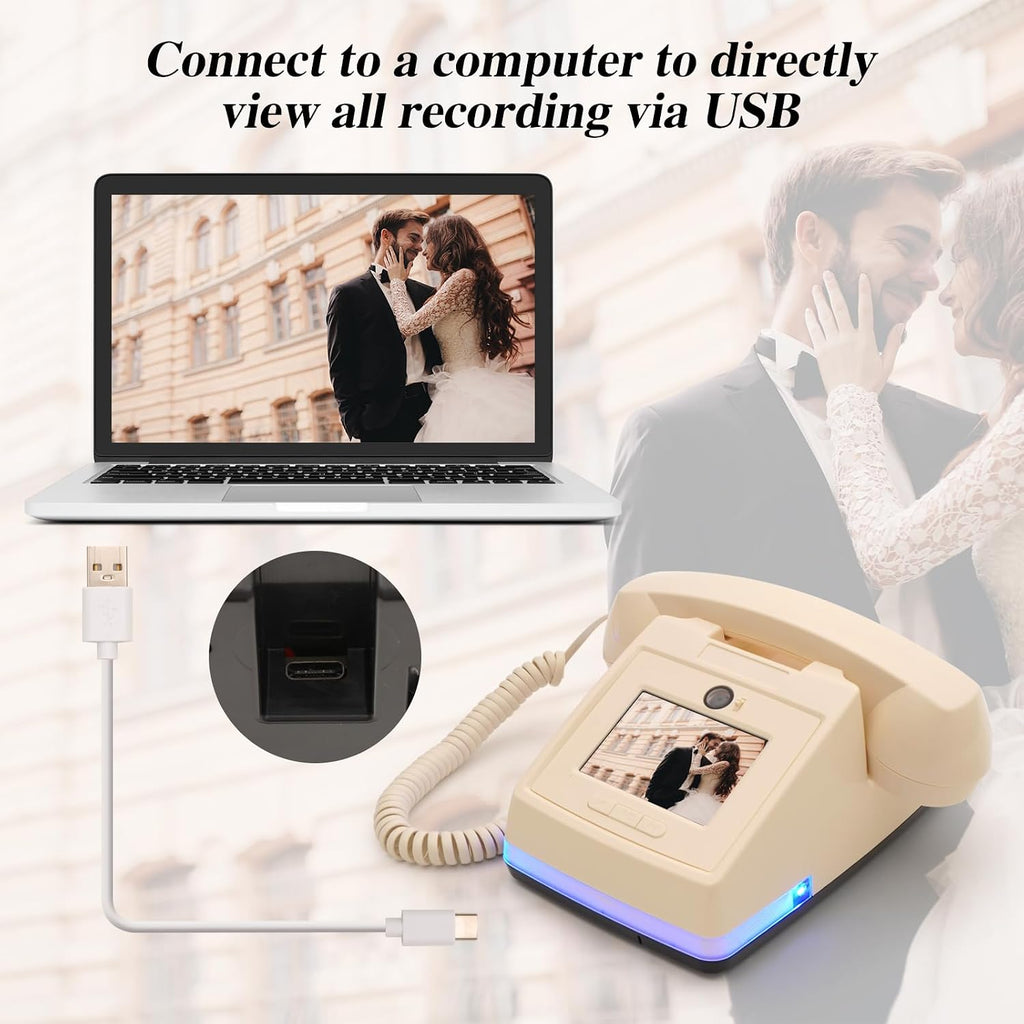 UKBW Video Audio Guest Book Phone, 1080P Video GuestBook Wedding Phone, 32G SD Card Customized Video Audio Guest Book Alternatives with Lens Recording for Birthday Party Anniversary Engagement