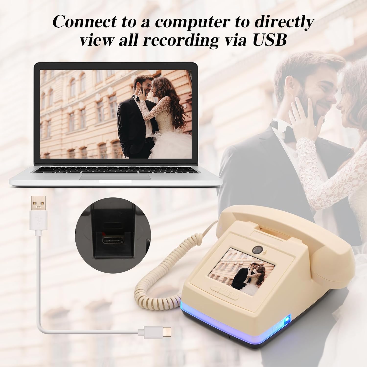 UKBW Video Audio Guest Book Phone, 1080P Video GuestBook Wedding Phone, 32G SD Card Customized Video Audio Guest Book Alternatives with Lens Recording for Birthday Party Anniversary Engagement
