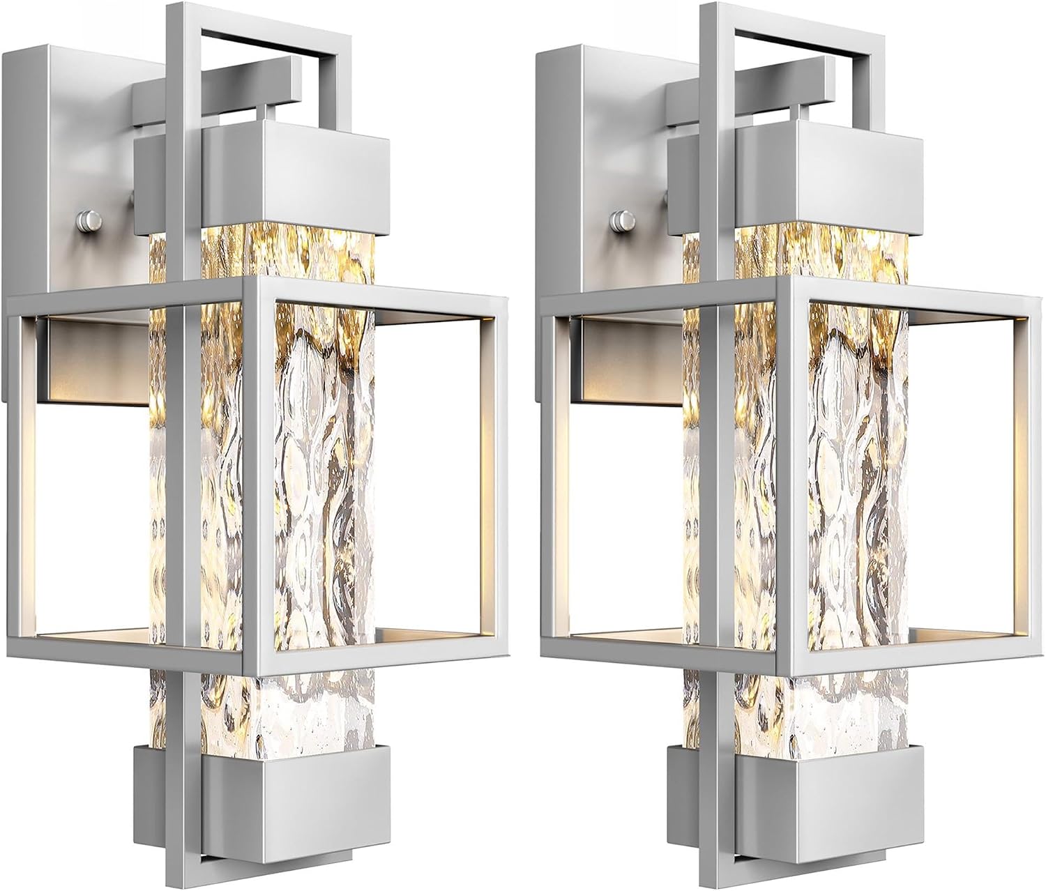 PARTPHONER Modern Outdoor Light Fixtures Dusk to Dawn Outdoor Lighting 2 Pack, 15' Exterior Wall Sconce Waterproof Outside Porch Light for House with Water Glass for Garage Doorway Silver