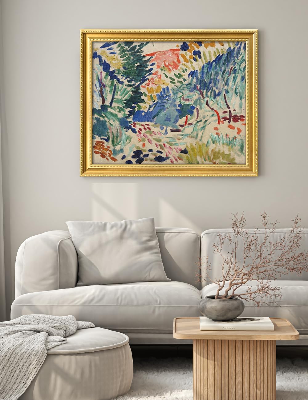 IPIC - In Landscape at Collioure by Henri Matisse, Framed Giclee Print on Canvas, Classic Wall Art with Gold Frame for Living Room or Bedroom, Image: 30x24, Total: 34.8 x 28.8, Made in USA