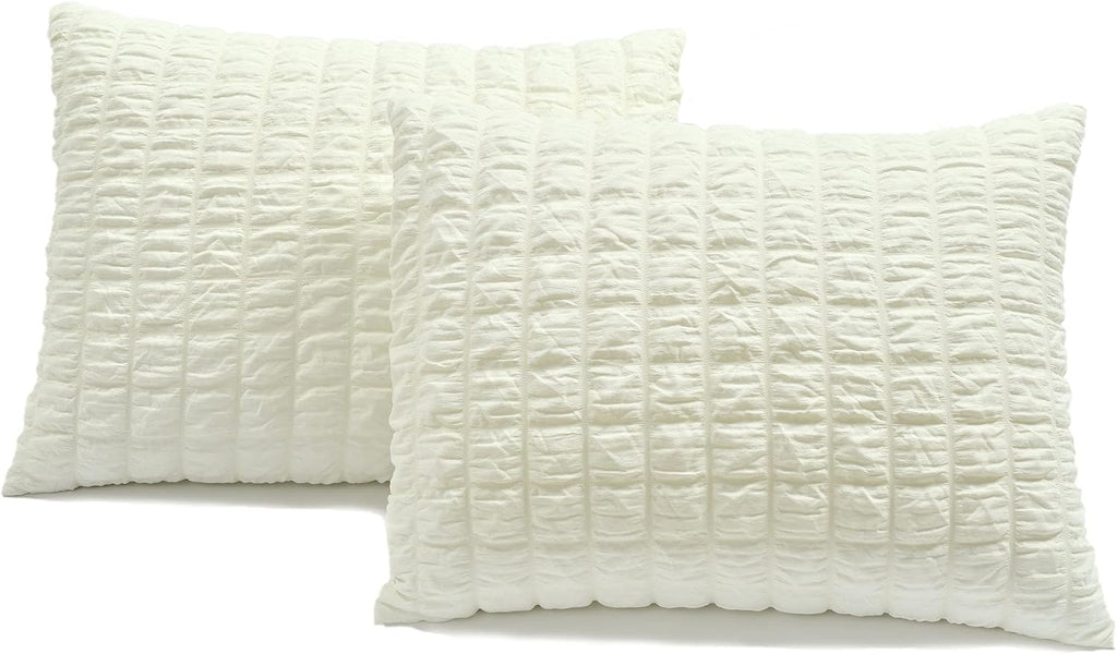 Lush Decor Crinkle Textured Dobby 3 Piece Comforter Set, King, Ivory