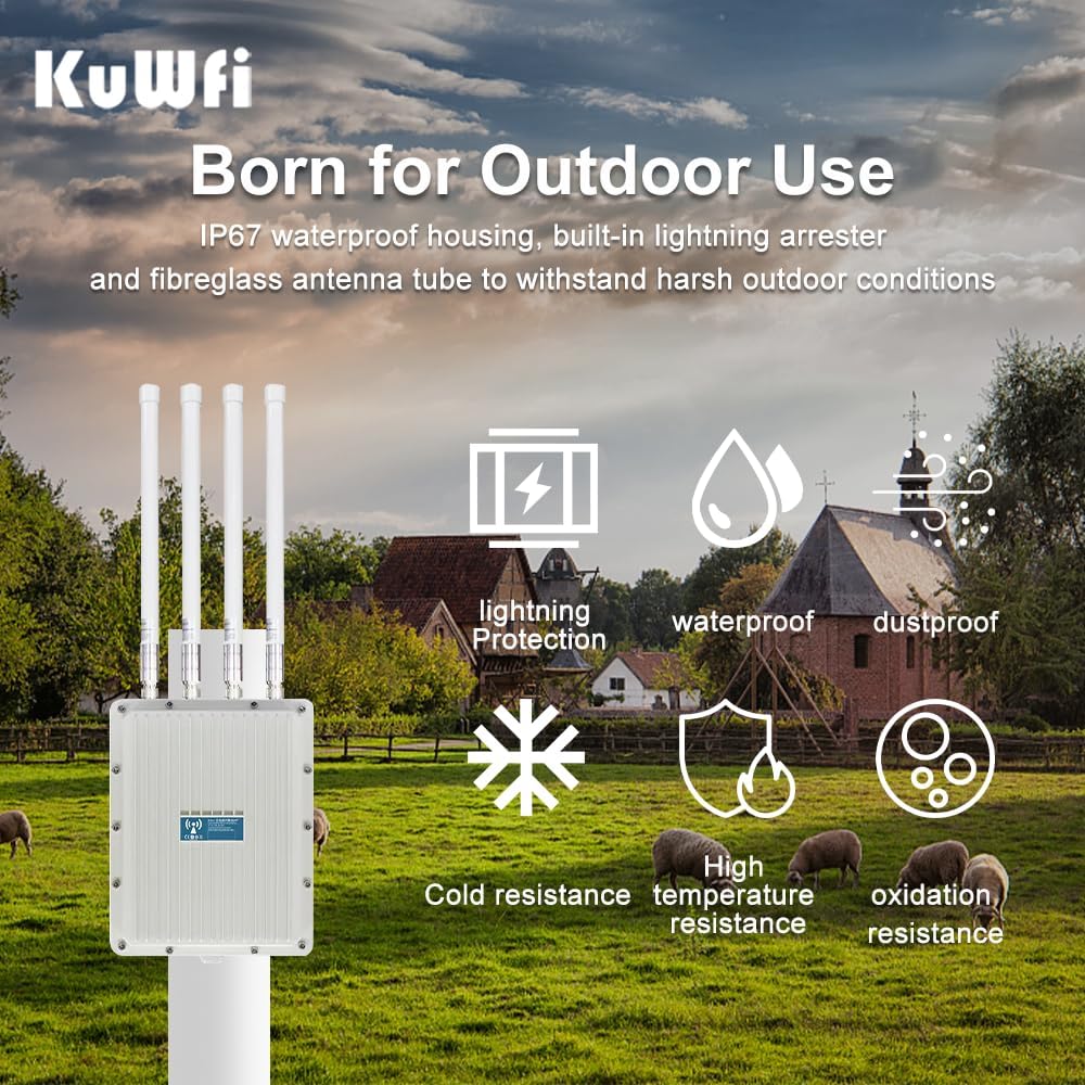 KuWFi WiFi 6 Wireless AP Router WiFi Extender Signal Booster Outdoor Indoor Long Range 360-degree omnidirectional Access Point WiFi Dual Band 1800Mbps Supports AP/Gateway/Repeater