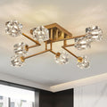 Vintage Gold Semi Flush Mount Ceiling Light 8-Light Glass Sputnik Chandeliers Mid Century Modern Crystal Ceiling Light Fixture for Living Room Dining Room Bedroom Kitchen Foyer