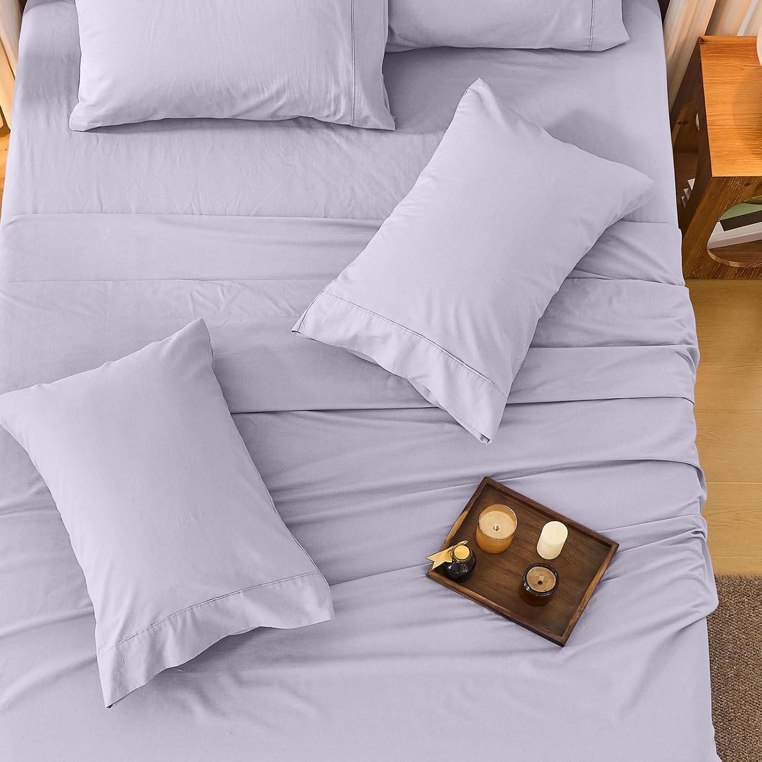 Bedlifes 100% French Flax Linen Sheets Set California King Size-6 Piece Extra Deep Pocket 18-24',Soft Breathable Cal King Bed Sheets with Temperature Regulating & Moisture-Wicking(Lavender