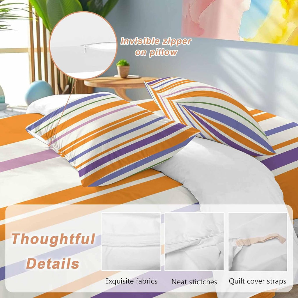 Prime Leader Abstract Basics Pattern Duvet Cover Set Queen Size 4 Pieces Colorful Stripes Modern Style Bedding Set with Zipper Closure, 1 Comforter Cover 92x106 Inches 1 Flat Sheet & 2 Pillow Cases