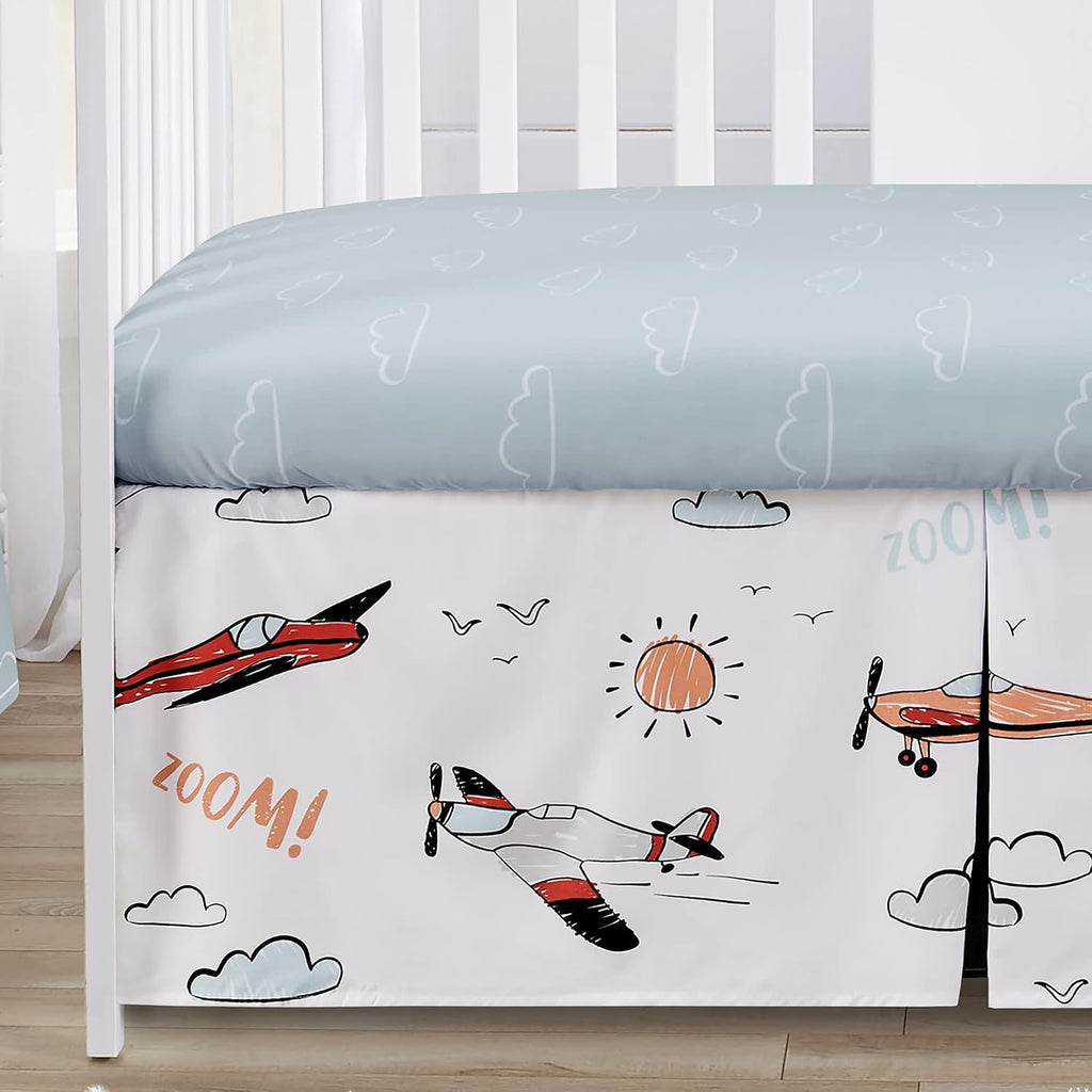 Sweet Jojo Designs Vintage Airplane Boy Baby Crib Bedding Set Infant Nursery Room BreathableBaby Breathable Mesh Crib Liner Blanket Fitted Sheet 6p Red Blue Air Planes Transportation Clouds Aviator