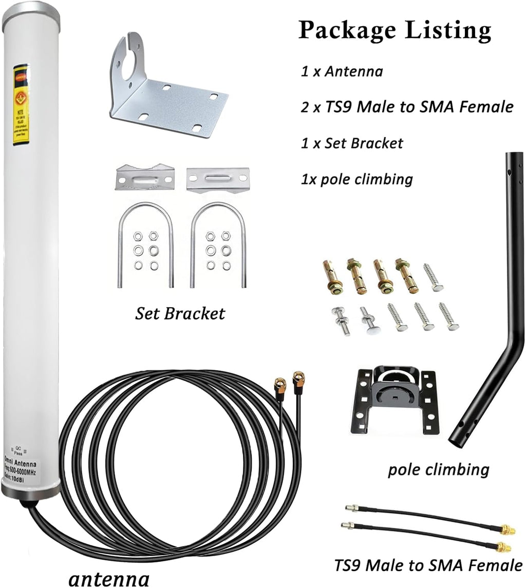 Outdoor External 2x2 MIMO Antenna, Omni 4G/ 5G/ LTE Cellular Antenna Compatible with t Mobile 5g Home Internet/Modem/Router/Cell Signal Booster, with 5 m/ 10 ft Cable SMA Male/ ts9 Adapter/Bracket