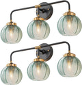 3-Light Bathroom Vanity Lights Vintage Bathroom Sconce Lights with Green Ribbed Glass Shade Mid Century Modern Light Fixture Art Deco Wall Lamp Mirror Over Vanity Light fixtures