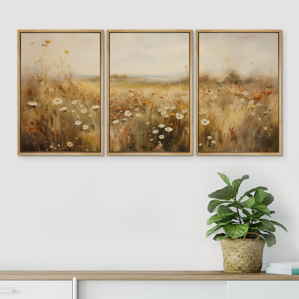 SIGNWIN Framed Canvas Print Wall Art Set Wildflower Meadow Pastoral Floral Illustrations Modern Colorful Ultra for Living Room, Bedroom, Office - 24'x36'x3 Natural