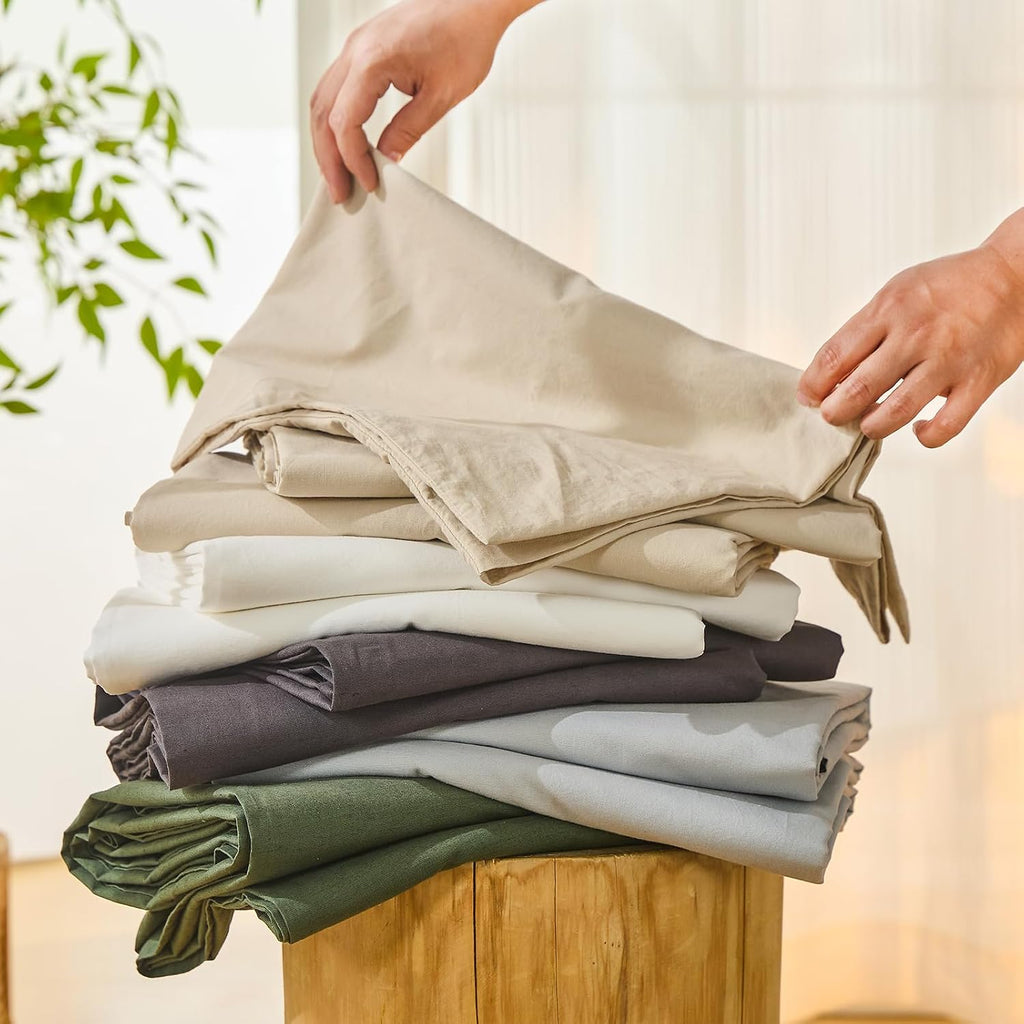 Bedlifes 100% French Flax Linen Sheets Set Queen Size - 6 Piece Extra Deep Pocket 18-24',Soft Breathable Queen Bed Sheets with Temperature Regulating & Moisture-Wicking(White