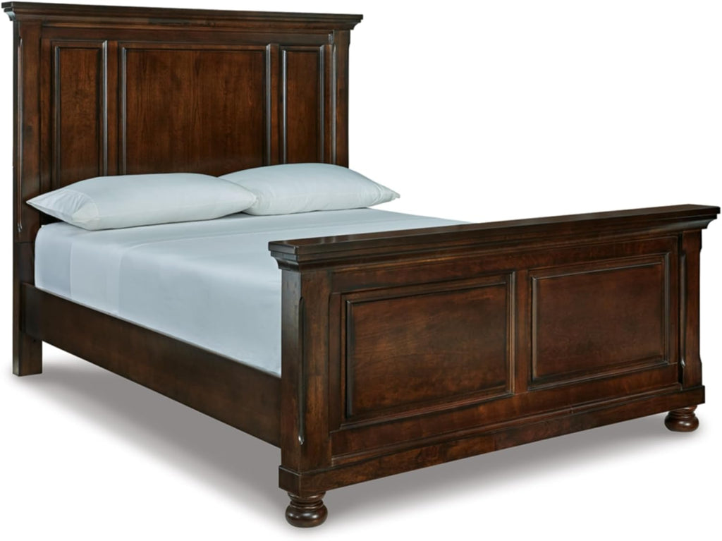 Signature Design by Ashley Porter Traditional Queen Panel Bed, Hand-Finished, Foundation or Box Spring Needed, Wood, 67.81' W x 88.25' D x 60.25' H, Dark Brown