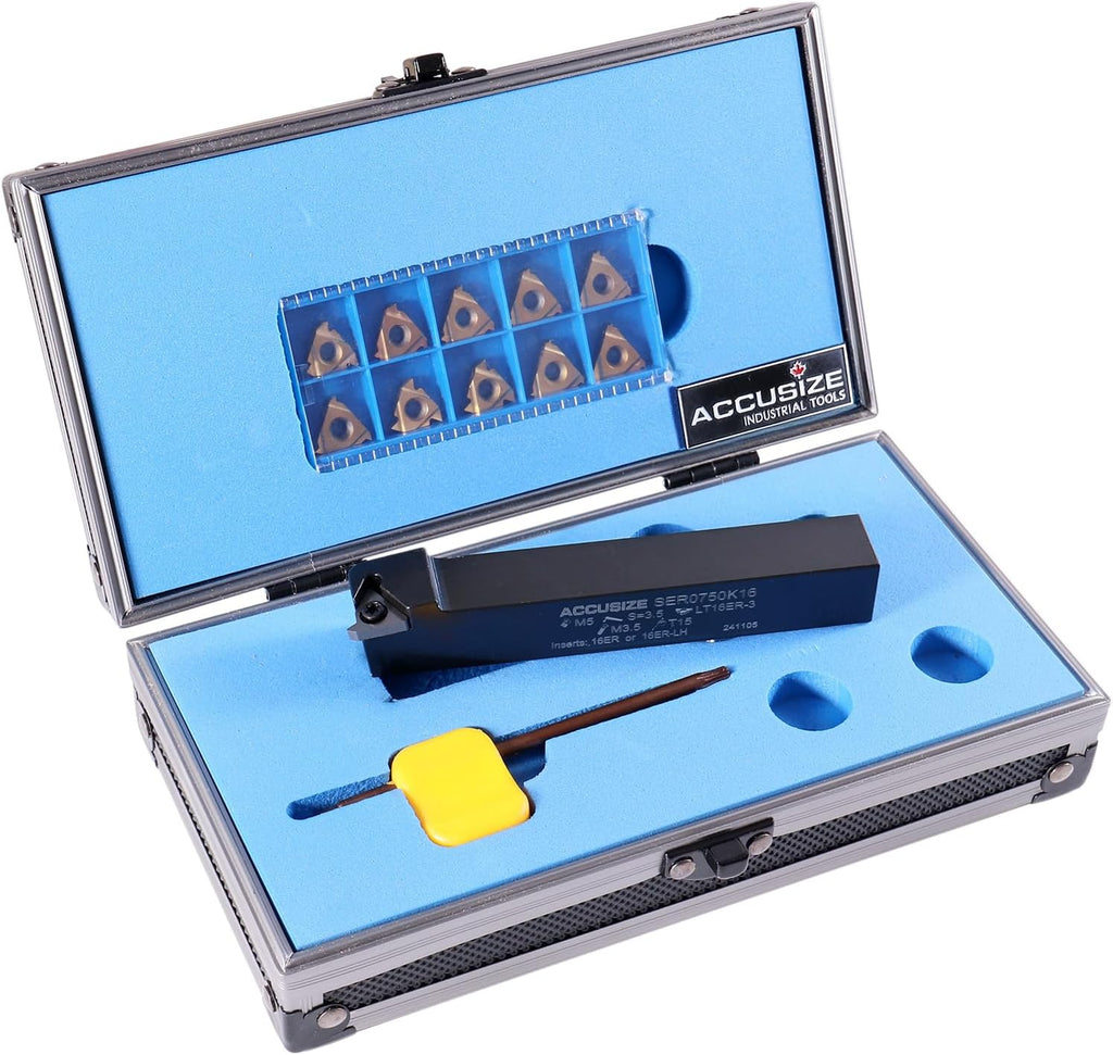 Accusize Industrial Tools 3/4'' Shank Indexable Thread Tool Set, 12Pcs Un External Thread Right, 0028-0283