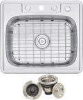 CozyBlock 25 x 22 x 9 Inch Top-mount/Drop-in Stainless Steel Single Bowl Kitchen Sink with Strainer and Protective Bottom Grid- 18 Gauge Stainless Steel-4 Faucet Hole