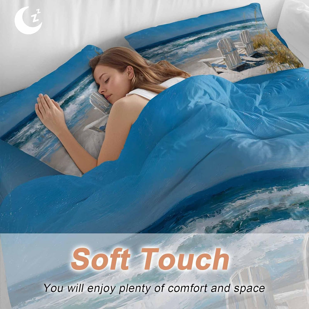 Prime Leader White Chairs Duvet Cover Set Queen Size 4 Pieces American Country Beach Ocean Bedding Set with Zipper Closure, 1 Comforter Cover 92x106 Inches 1 Flat Sheet & 2 Pillow Cases