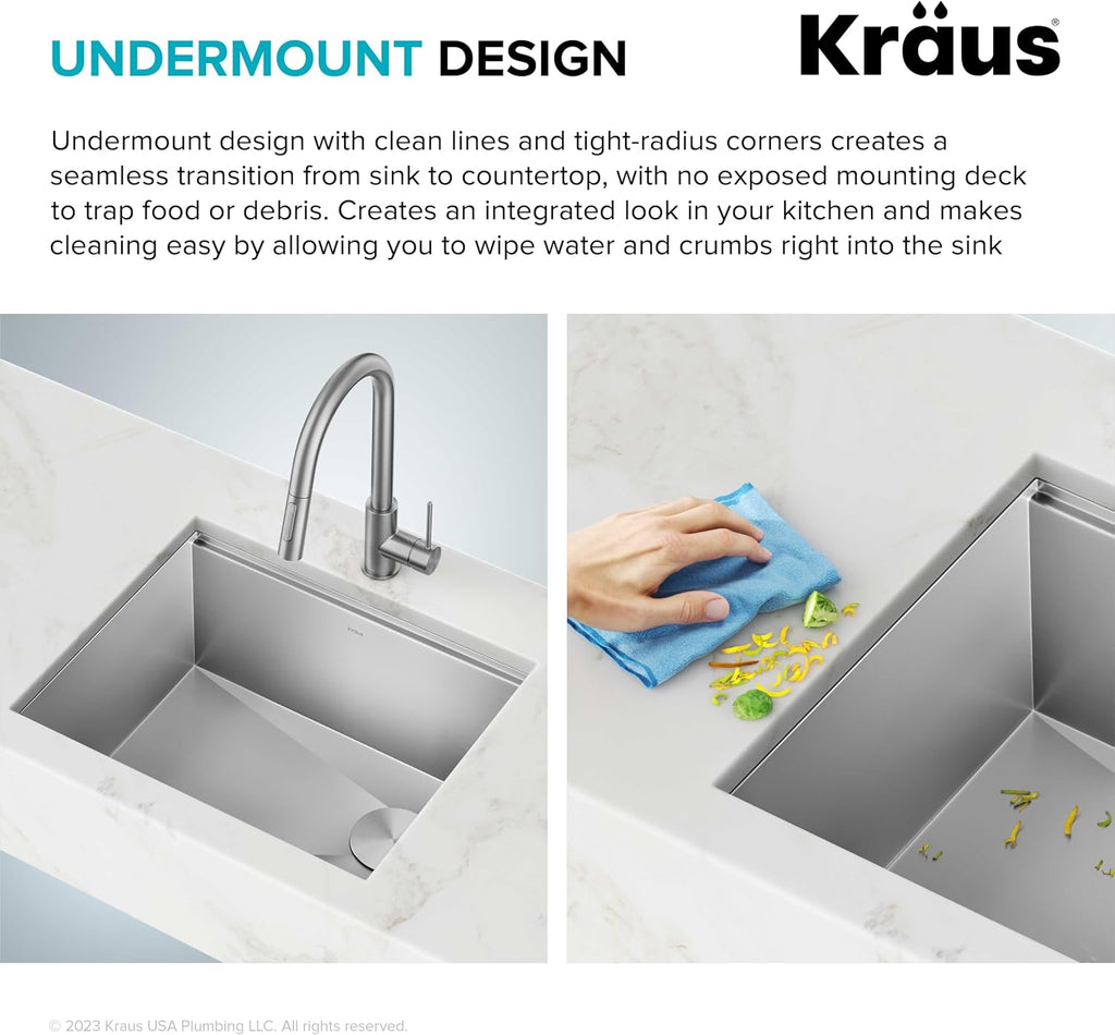 KRAUS Kore 17-Inch Undermount Workstation 16 Gauge Single Bowl Stainless Steel Bar Kitchen Sink with Accessories, KWU111-17