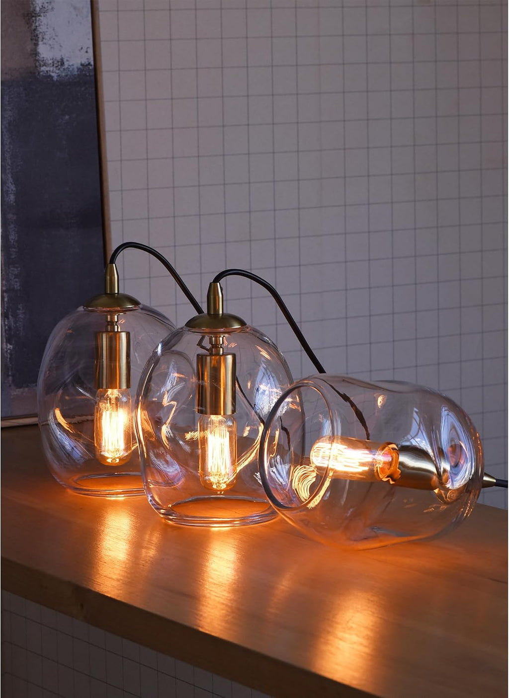 CASAMOTION Pendant Lights Kitchen Island 2 Pack Modern Contemporary Clear Glass Organic Globe Brass Gold Hanging Light Adjustable Cord Bedroom Dining Table Small Medium Lamp 8 Inch