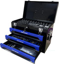 Tool Set and Mechanic Tool Set Box with Handle and 3-Drawer Heavy Duty Metal Box - 339 Piece Tool Kits for Adults Mechanics Workshop Maintenance and Repair Projects - Blue