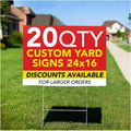 SPEEDYORDERS 20QTY Custom Yard Signs With Stakes, Custom Yard Signs Double Sided, Personalized Printed Yard Signs, Full Color Lawn Signs, Design Your Own Outdoor Yard Signs, Size 16x24