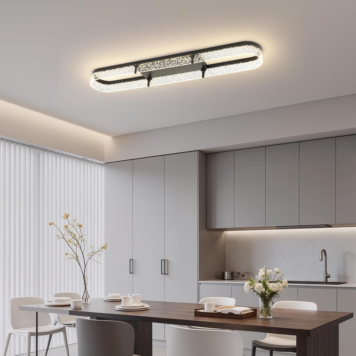 Jaycomey 43 inch Modern Black LED Ceiling Light Fixture, 54W Dimmable Flush Mount Ceiling Light with Remote, Adjustable 3000K-6500K Dining Room Light Fixtures for Hallway Living Room