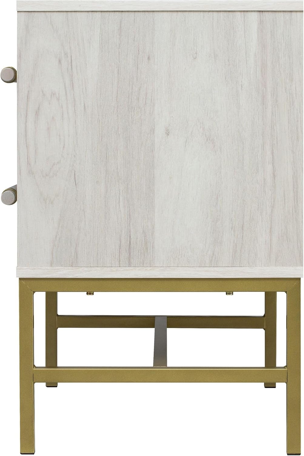 Sophia 2-Drawer Nightstand in Sand Finish with Rattan Fronts, Elegant Gold-Tone Bar Pulls, and Slim Metallic Legs- Ideal Bedroom Furniture for Boho, Transitional, and Modern Interiors