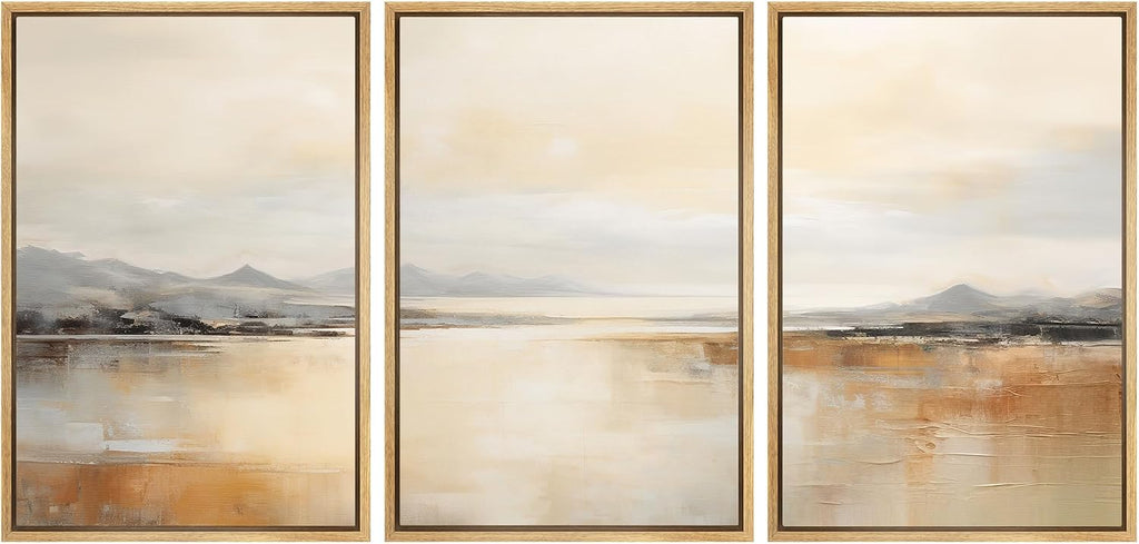 SIGNWIN Framed Canvas Print Wall Art Set Golden Hour Lake View Reflective Mountain Landscape Illustrations Modern Colorful Ultra for Living Room, Bedroom, Office - 24'x36'x3 Natural